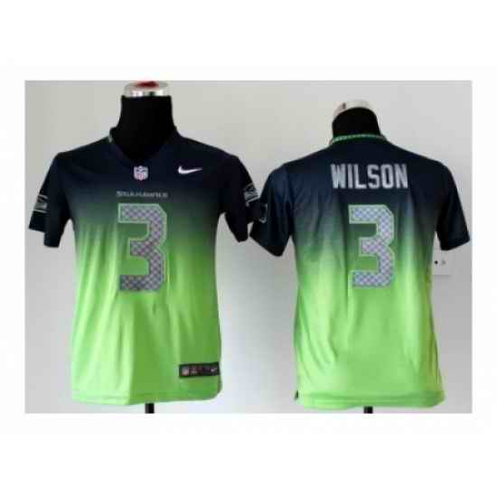 Nike Youth jerseys seattle seahawks #3 wilson blue-green[Elite II drift fashion]